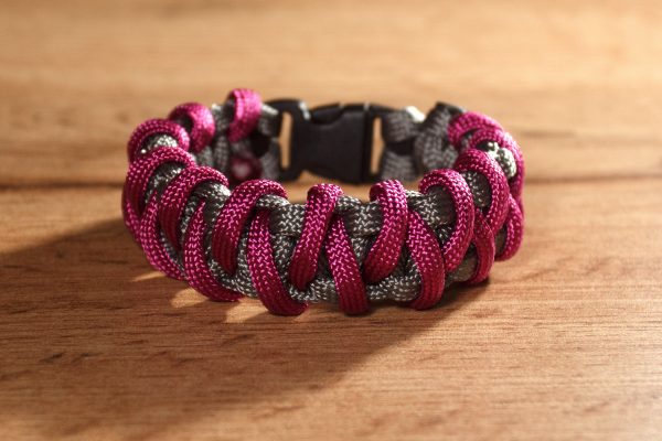 Pink-Sötétszürke paracord karkötő